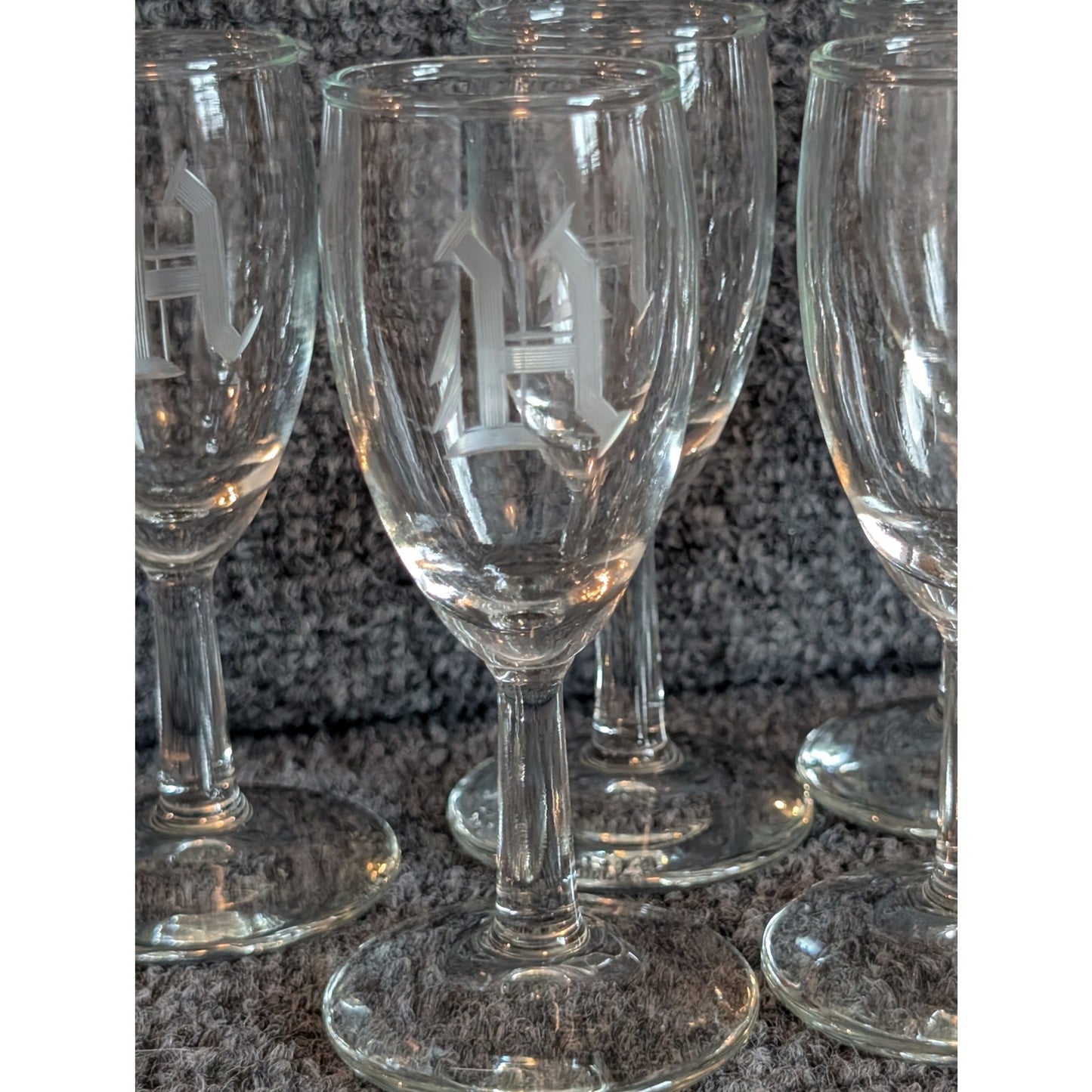 Set of 7 Embossed Initial 'H' 4.5" Tall 2 oz. Cordial Liqueur Glass Goblets