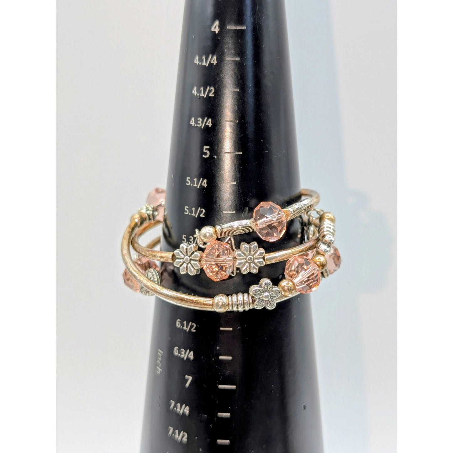 Lot of Three Pink Crystal Glass Two Tone Metal Bracelets