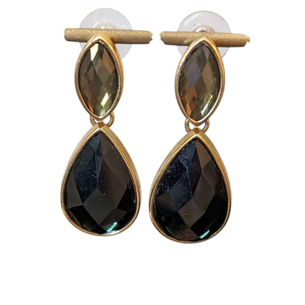 Vtg Joan Rivers Faceted Teardrop & Marquise Glass Stone Dangle Drop Earrings