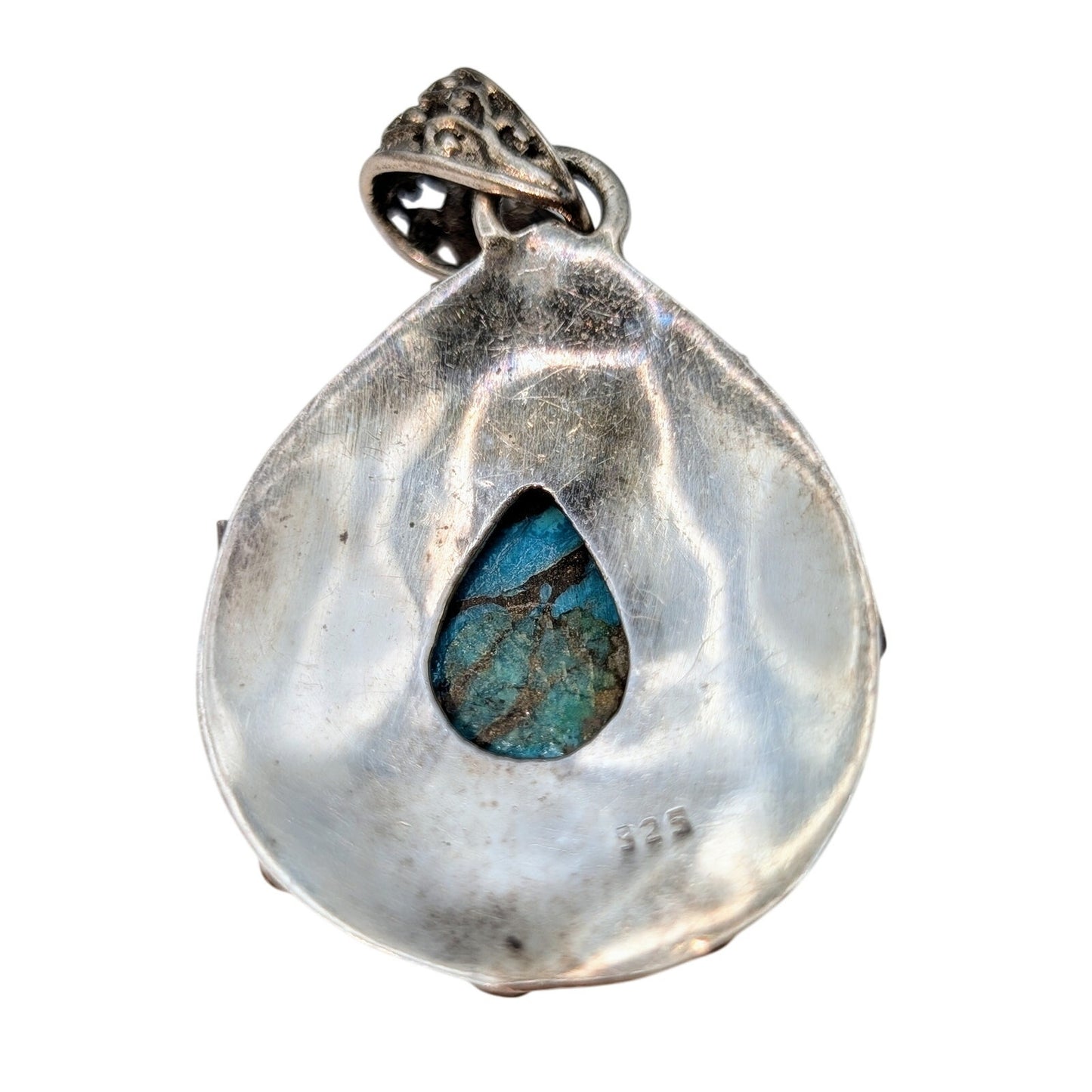 Vintage Teardrop Turquoise 925 Sterling Silver Squiggle Design Pendant (Only)