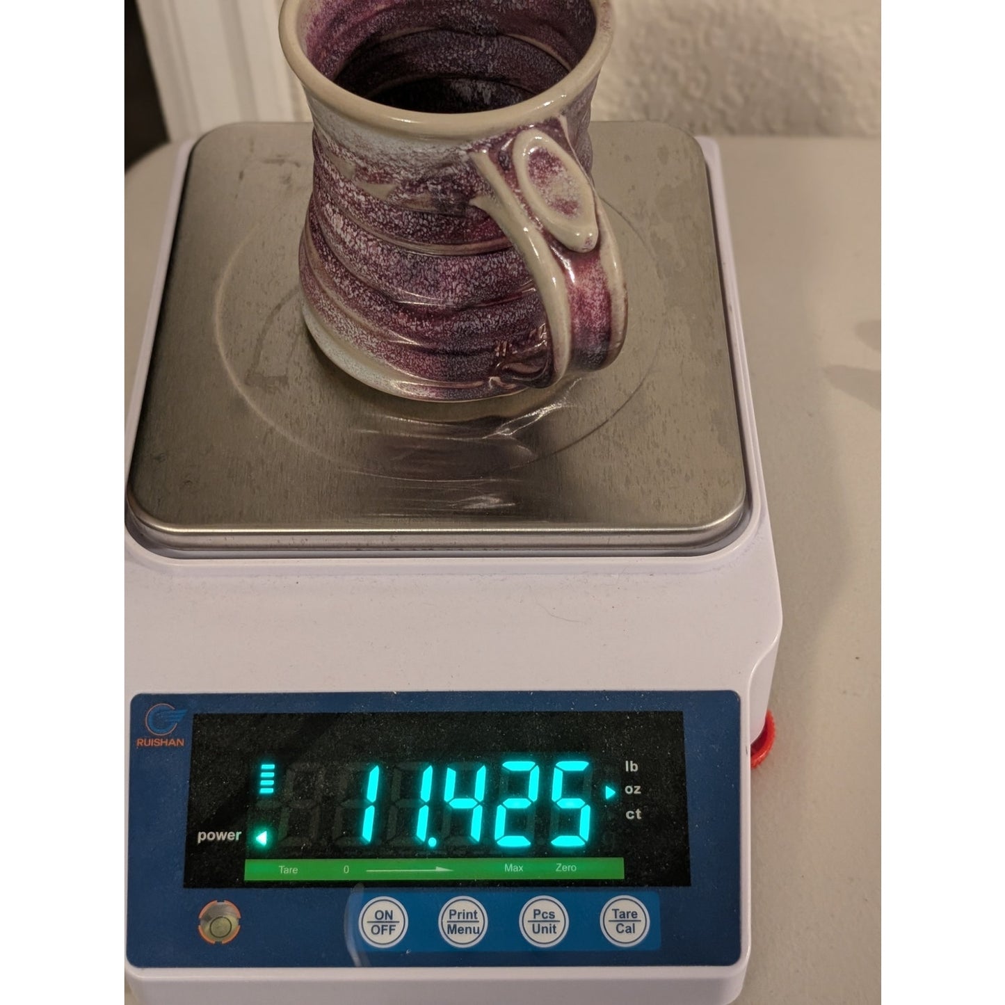 Purple Banded Studio Pottery Mug Signed 12