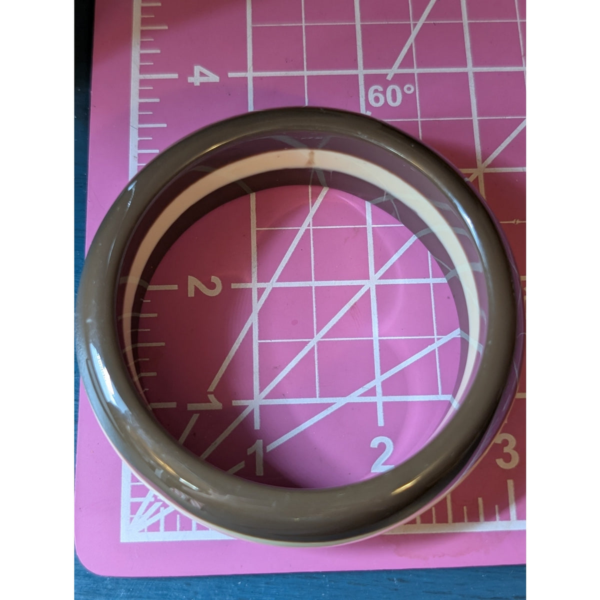 Vintage Brown Cream Striped Lucite Chunky 1-18" Wide Bangle Bracelet