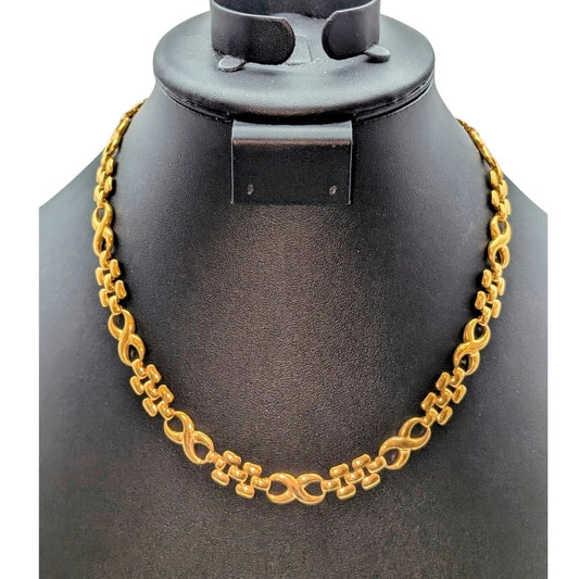 VTG Gold Tone Combined Figure Eight Panther Link Chain Fold Over Clasp Necklace