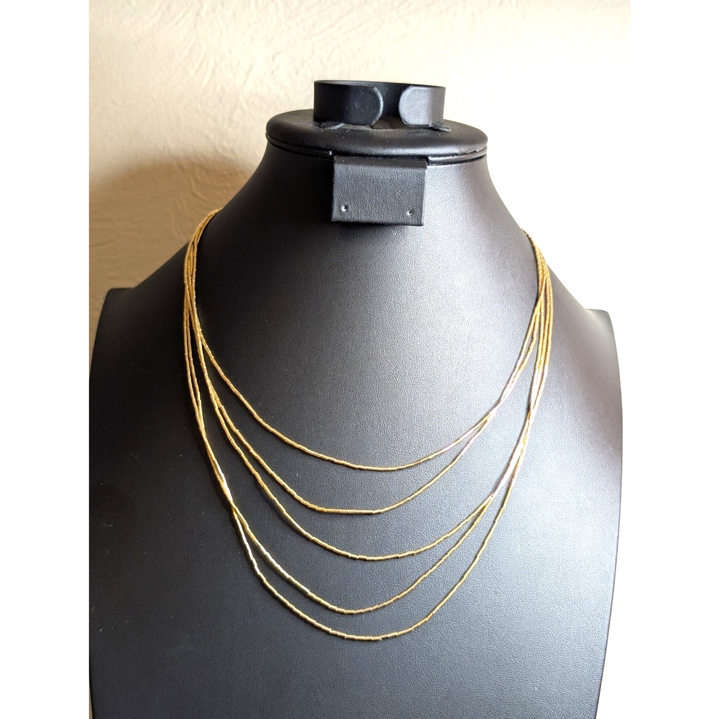 Vintage Five Strand Liquid Gold Filled Bead 18" Necklace