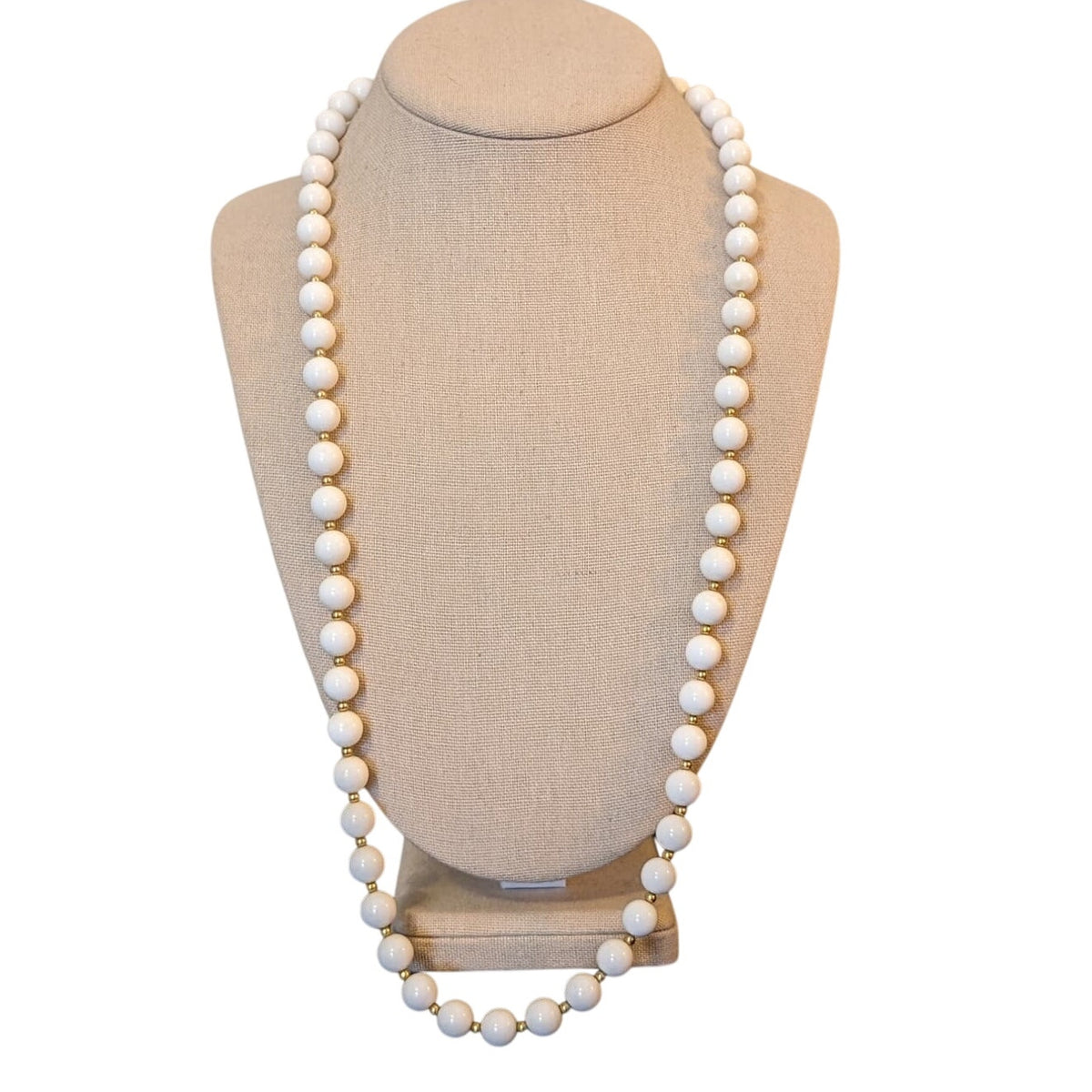 Vintage Monet White Gold Bead 30" Necklace W/ Sister Clasp