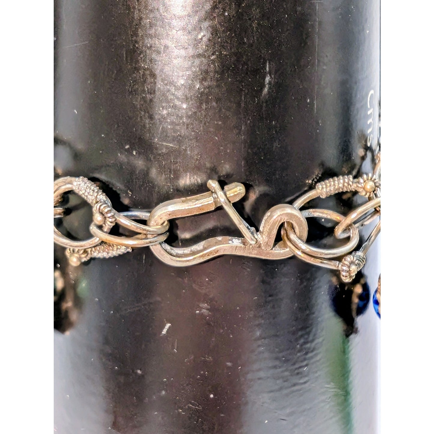Antique Etruscan Revival 800 Silver Ornate Multi-Stone Charm Fob Bracelet