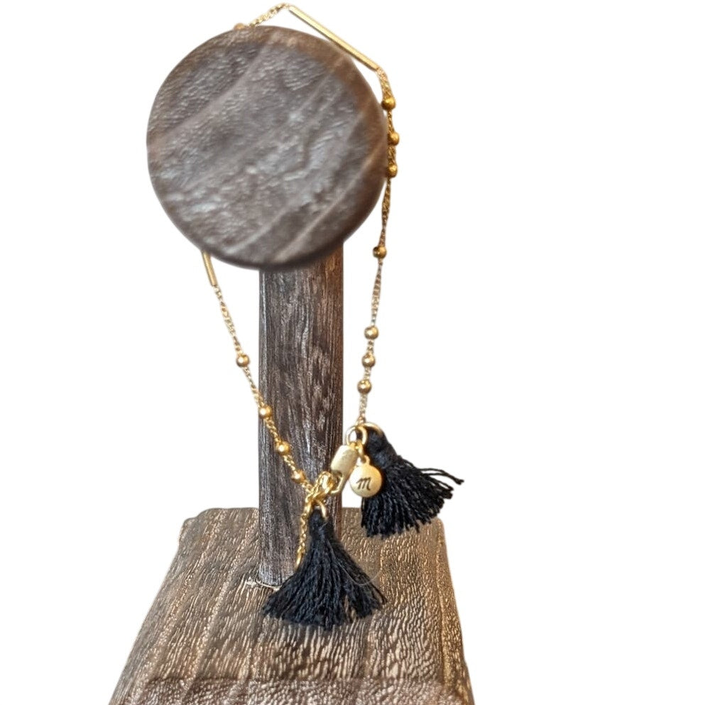 Madewell Jewelry Gold Tone Bead Bar Black Tassel Anklet/Bracelet