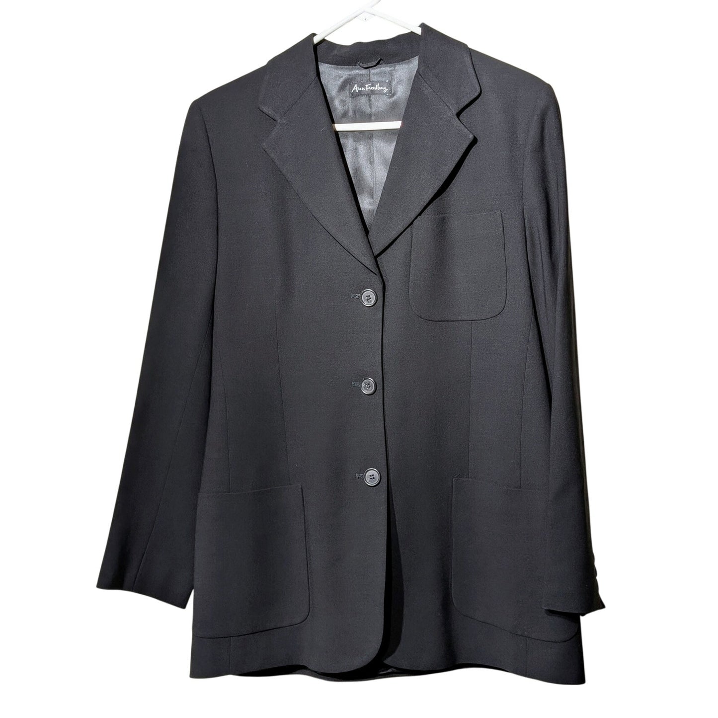 Ann Freedberg Vintage Navy 100% All Season Wool Button Front Blazer Womens Sz 6