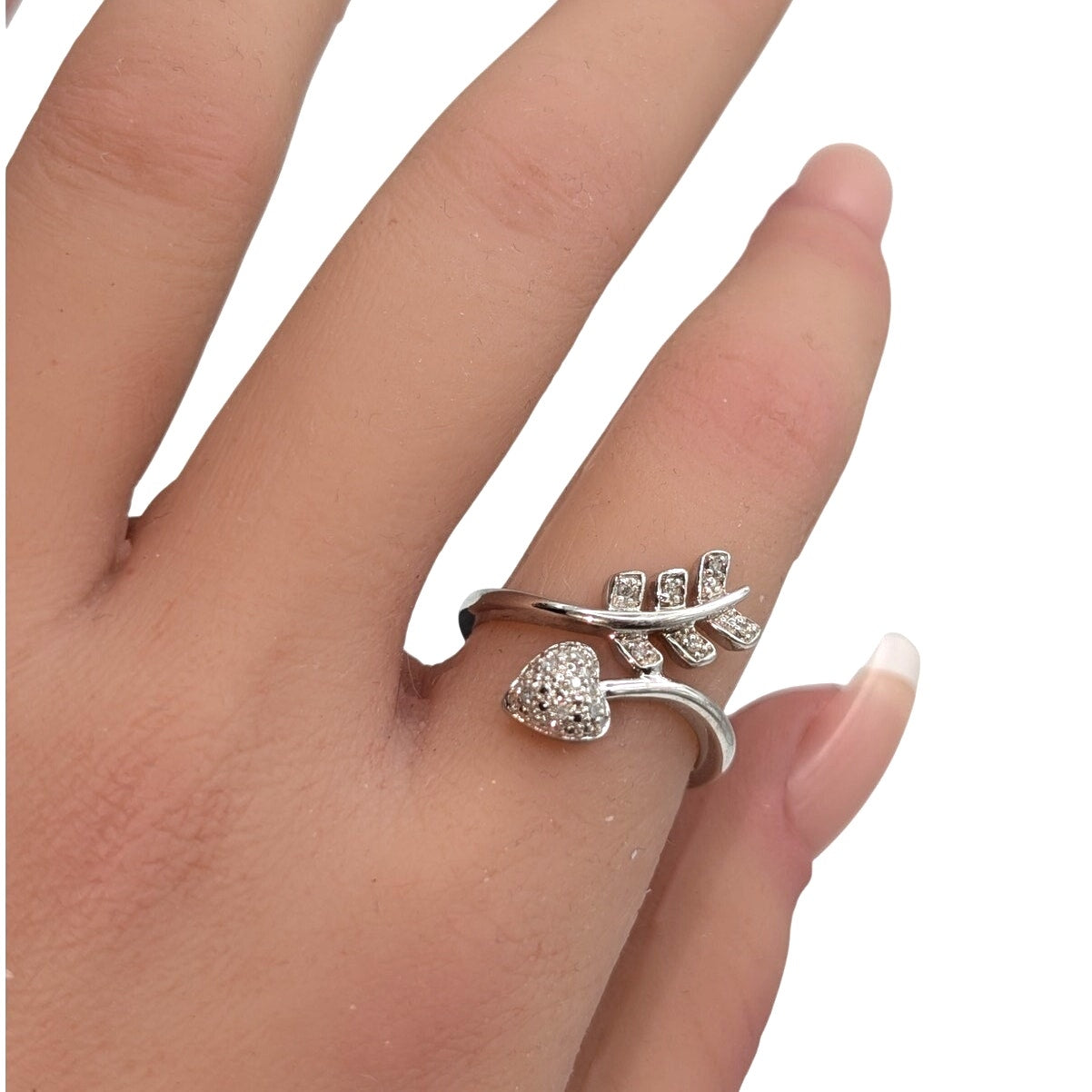 925 Sterling Silver Peace & Love Pave Diamond Ring Size 6.75