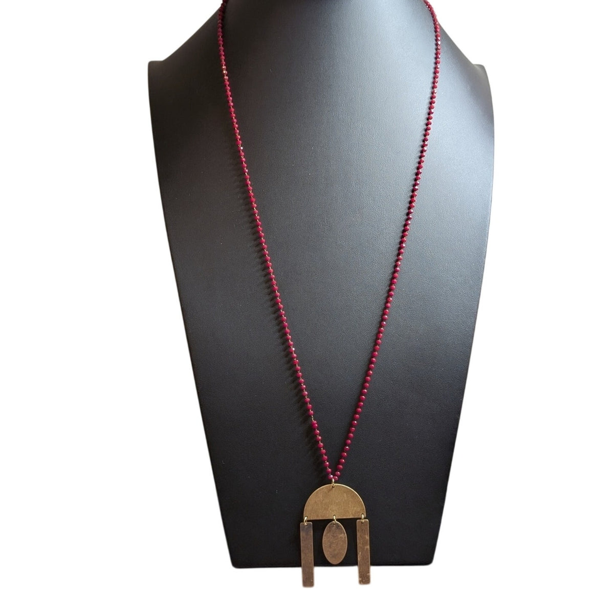 Jane Marie Red Crystal Beaded Chain Dangly Gold Tone Pendant 32"-35" Necklace