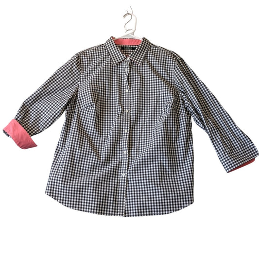Lauren Ralph Lauren Black White Gingham Check Pink Accent Button Shirt Sz 2X