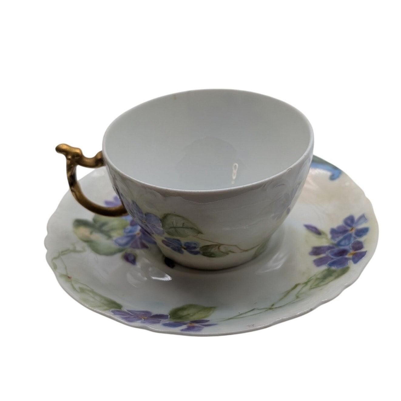 Jpl Jean Pouyat Limoges French Tea Cup And Saucer Purple Violet Flower Gold