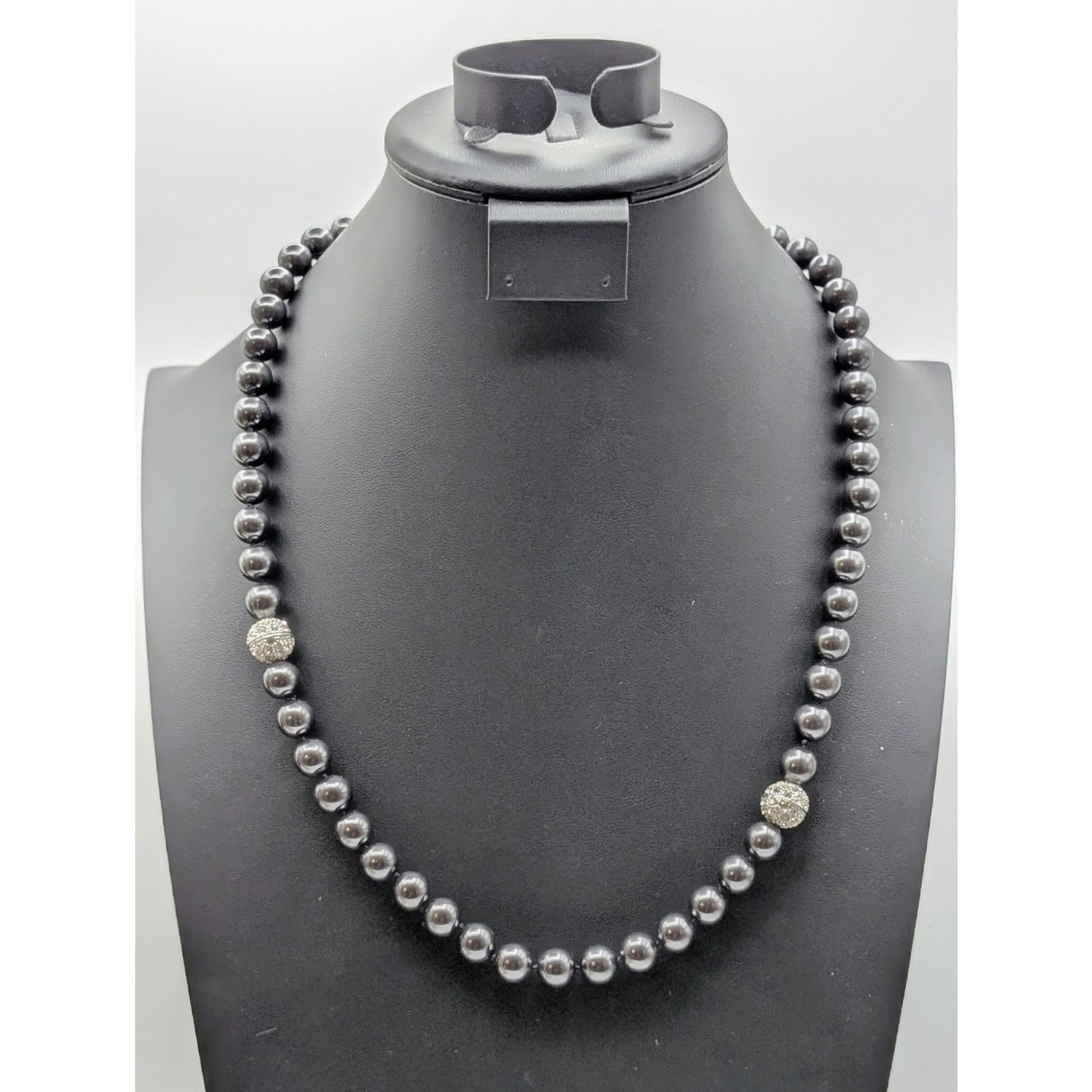 Simulated Tahitian Pearl Pave Crystal Screw Closure Knotted Necklace & Bracelet