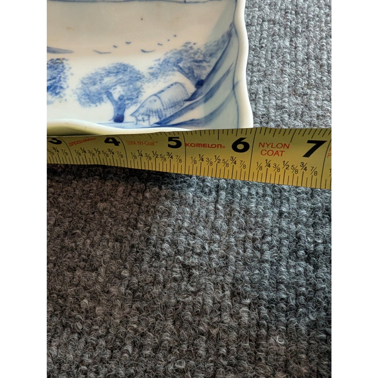Antique Blue White Scalloped Edge Oblong Misty Landscape Painted Dish