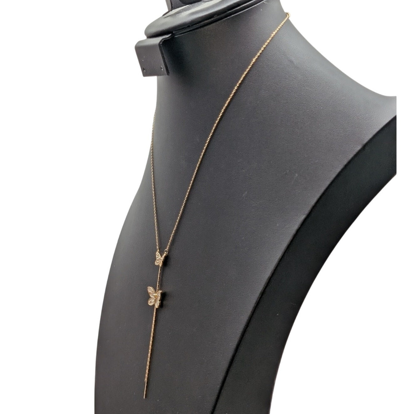 Jessica Simpson Gold Tone Two White Sparkle Butterfly Tassel 16"-19" Necklace