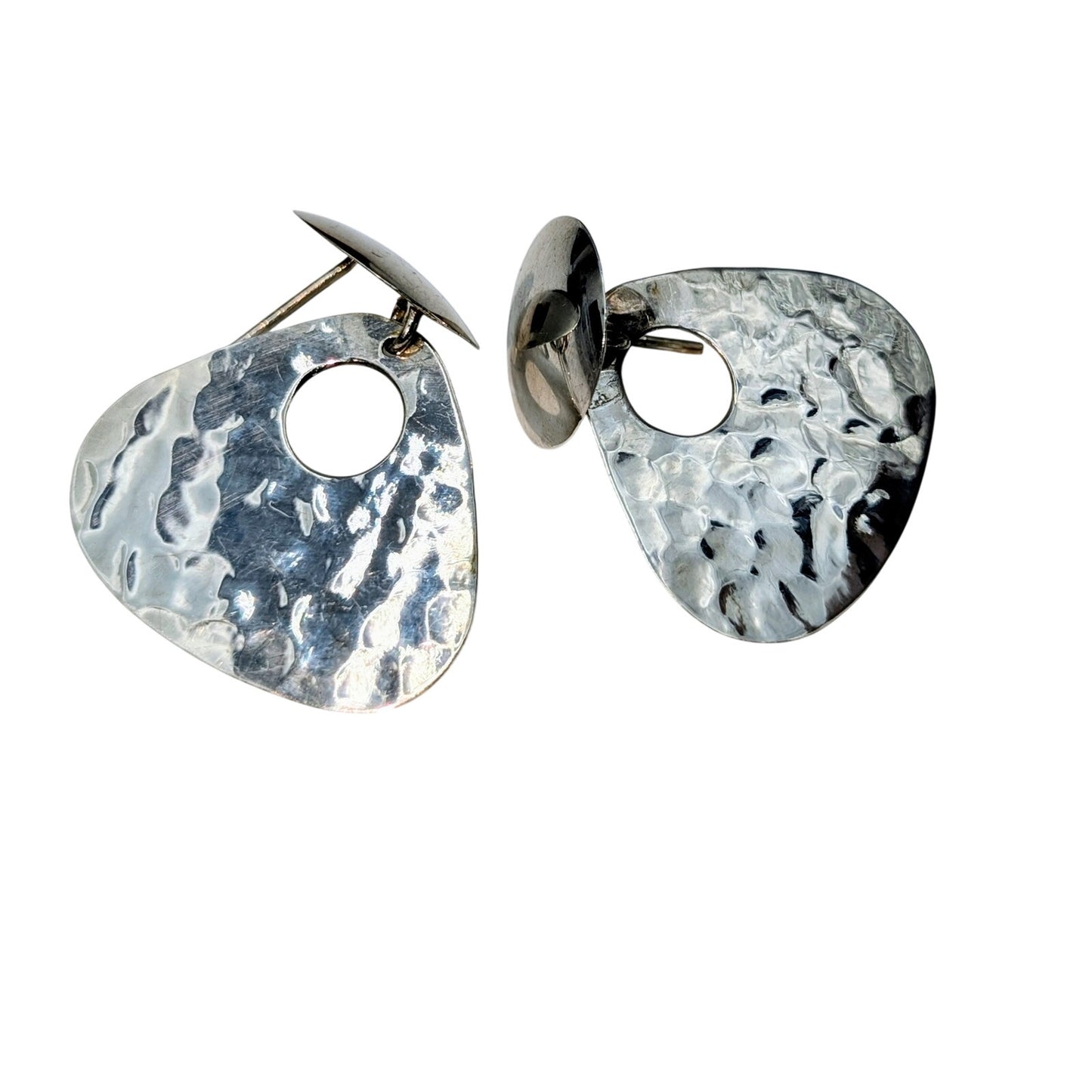 925 Sterling Silver Hammered Guitar Pick Doorknocker Earrings