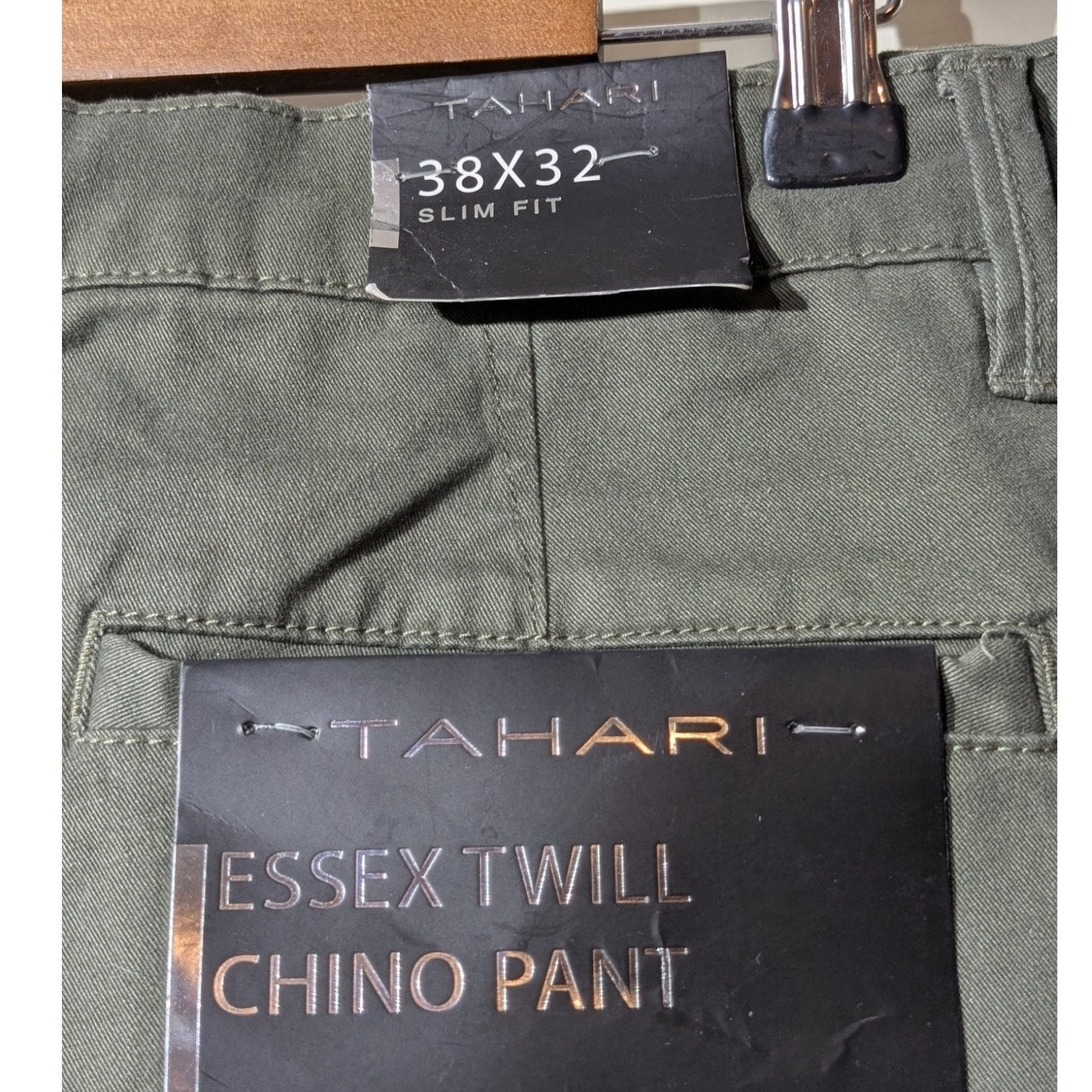 Men's Tahari Olive Green Essex Twill Chino Slim Fit Cotton Stretch Pant 38 x 32