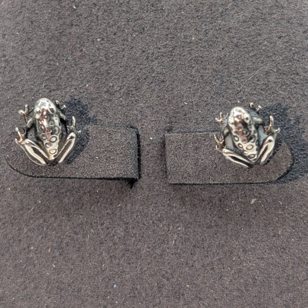 Vintage Tiny Sterling Silver Frog Stud Post Earrings