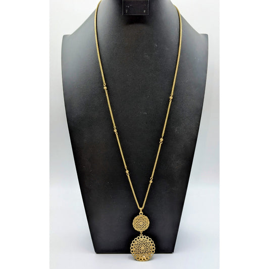 Lucky Brand Muted Gold Double Filigree Medallion Pendant Beaded Chain Necklace
