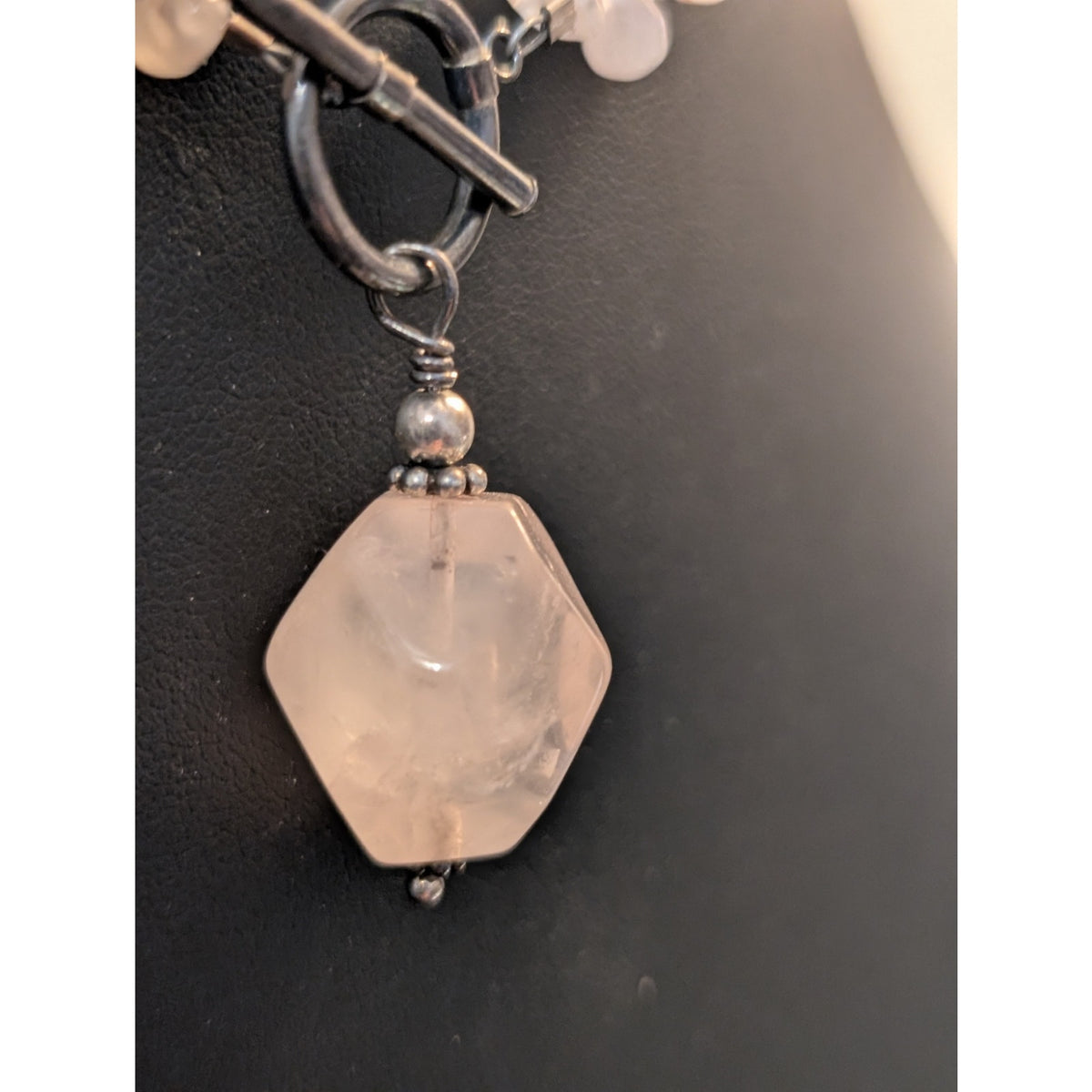 Silpada Retired Pink Rose Quartz Teardrop Stone 925 Sterling Silver Necklace