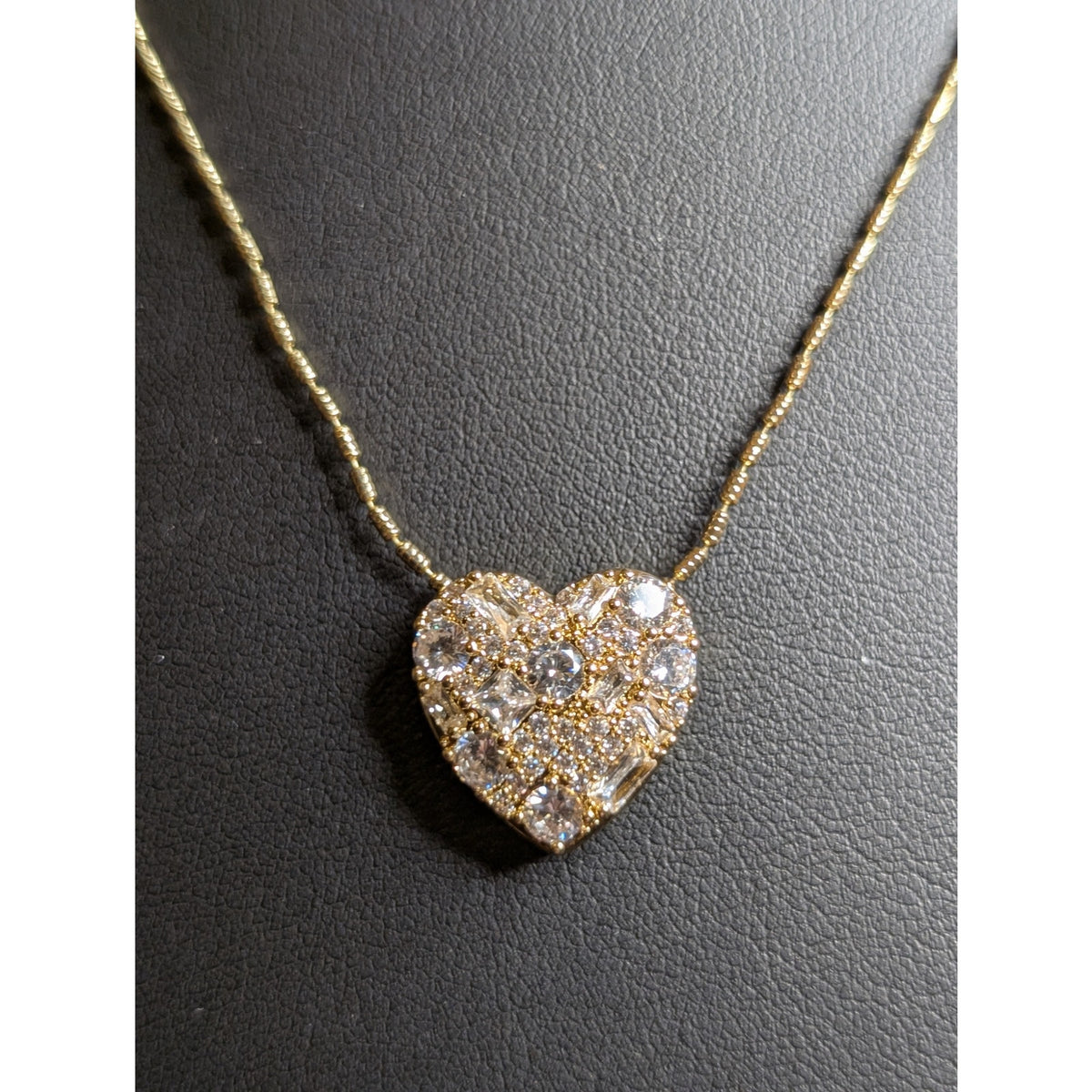 Brilliance 14k Gold Flash Plated Cubic Zirconia Baguette Heart Necklace