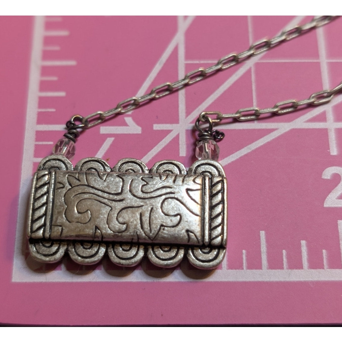 Coldwater Creek Silver Tone Etched Swirl Bar Necklace