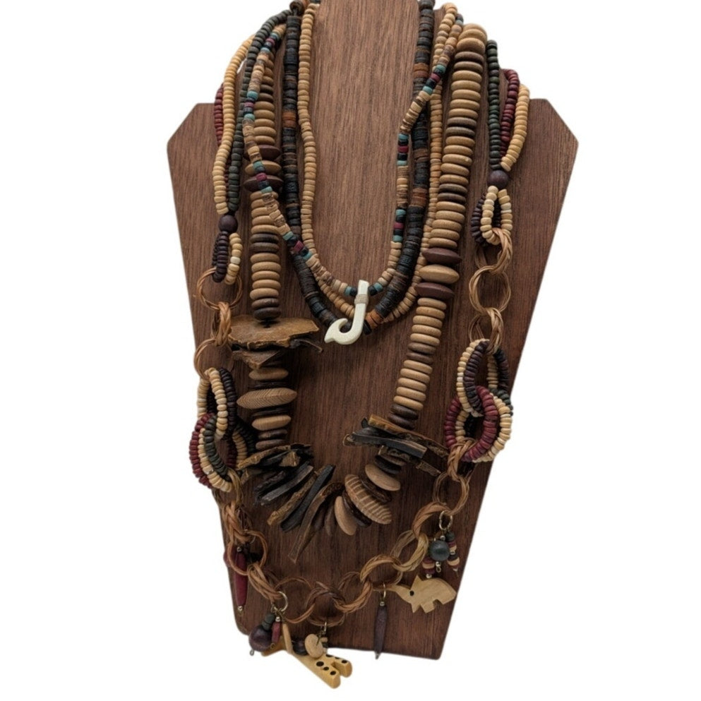 Reseller's Delight. Lot of Eleven Chunky Tribal Natural Beaded Necklaces