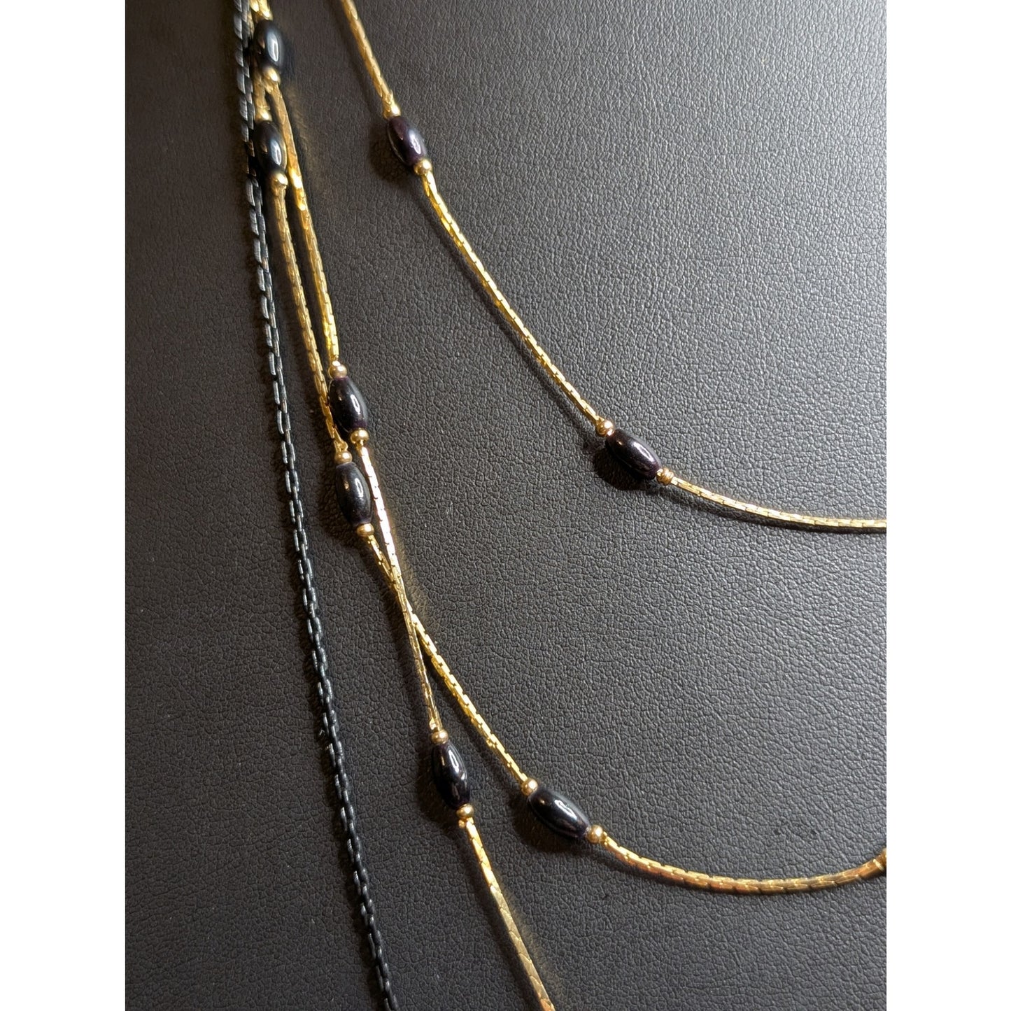 Lot of Two Vintage Black & Gold Chain Layered Necklaces