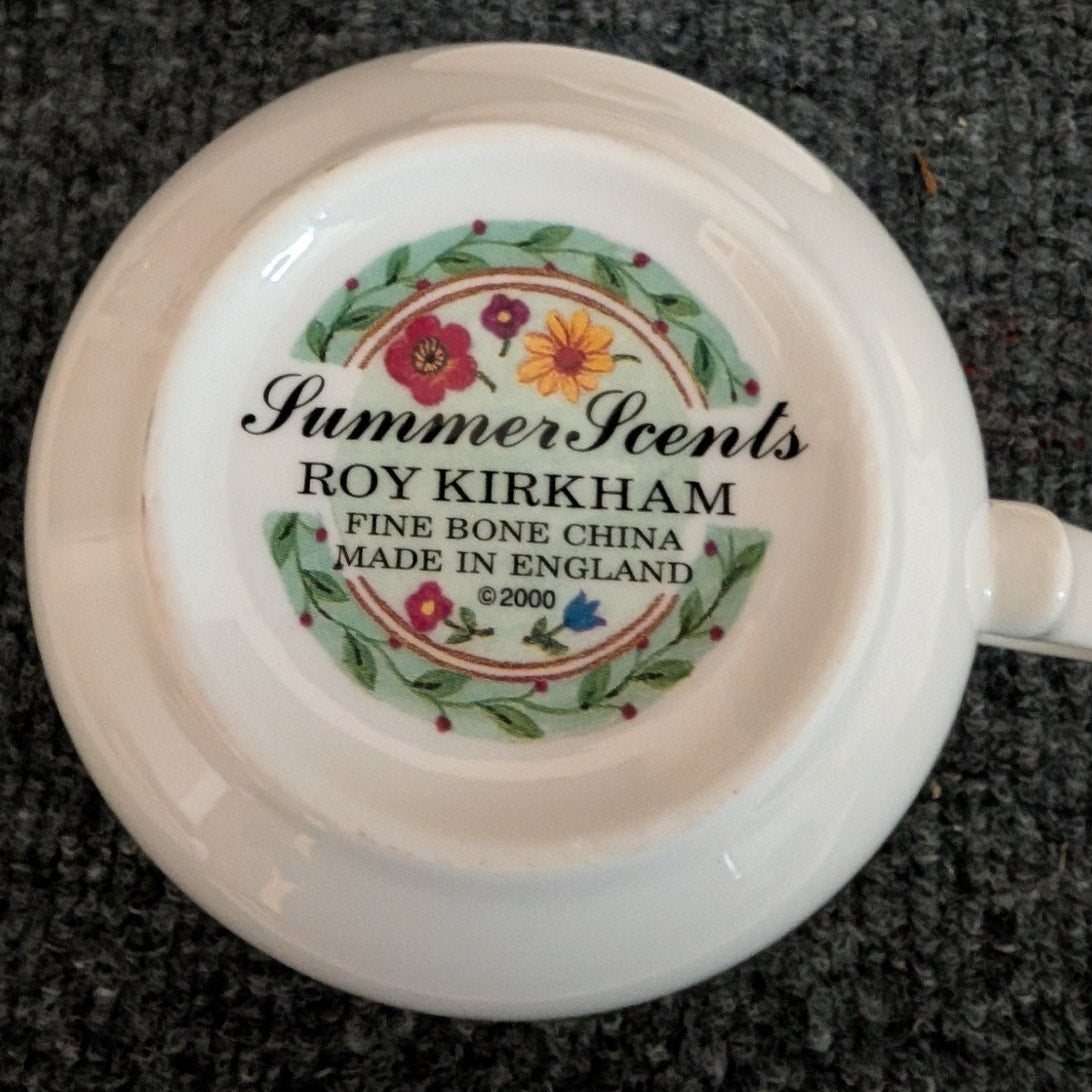Vtg Roy Kirkham Bone China Summer Scents 2000 14 oz Breakfast Mug Saucer Set