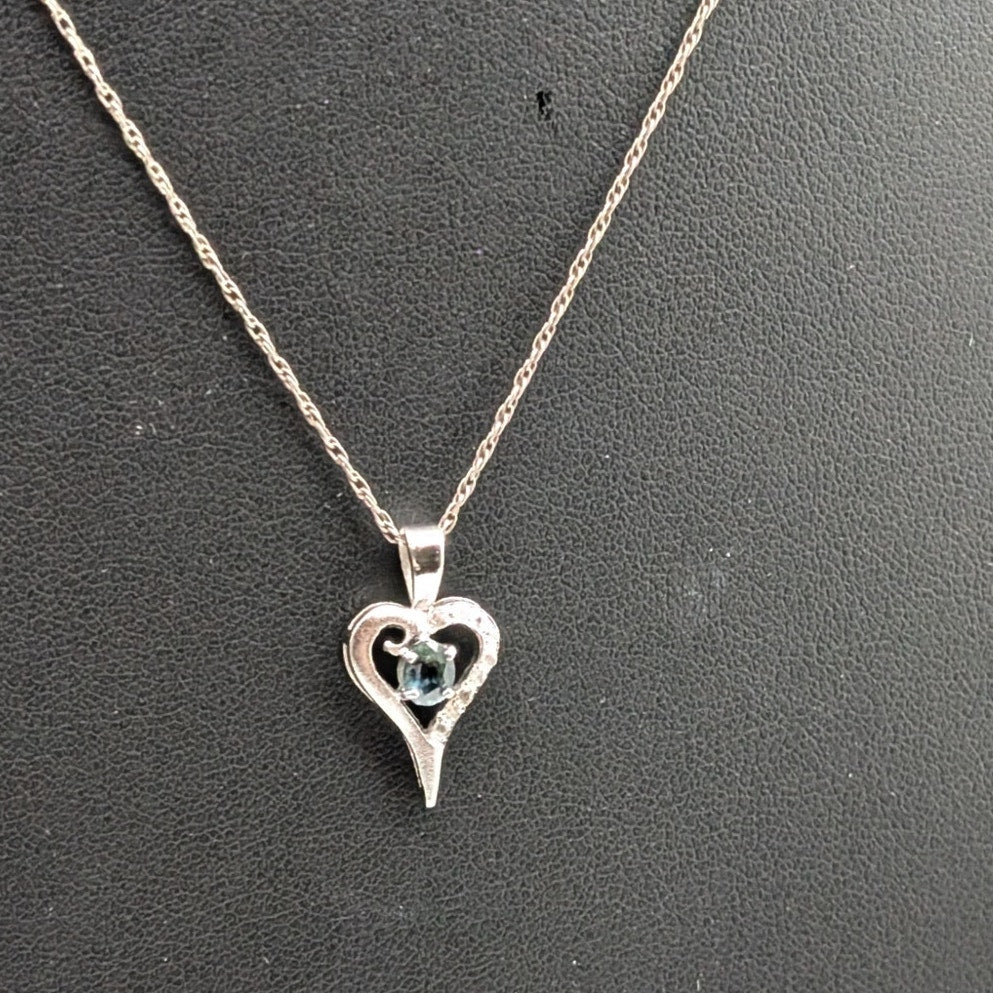 Vintage 925 Sterling Silver Mystic Topaz Stone CZ Heart Pendant Chain Necklace