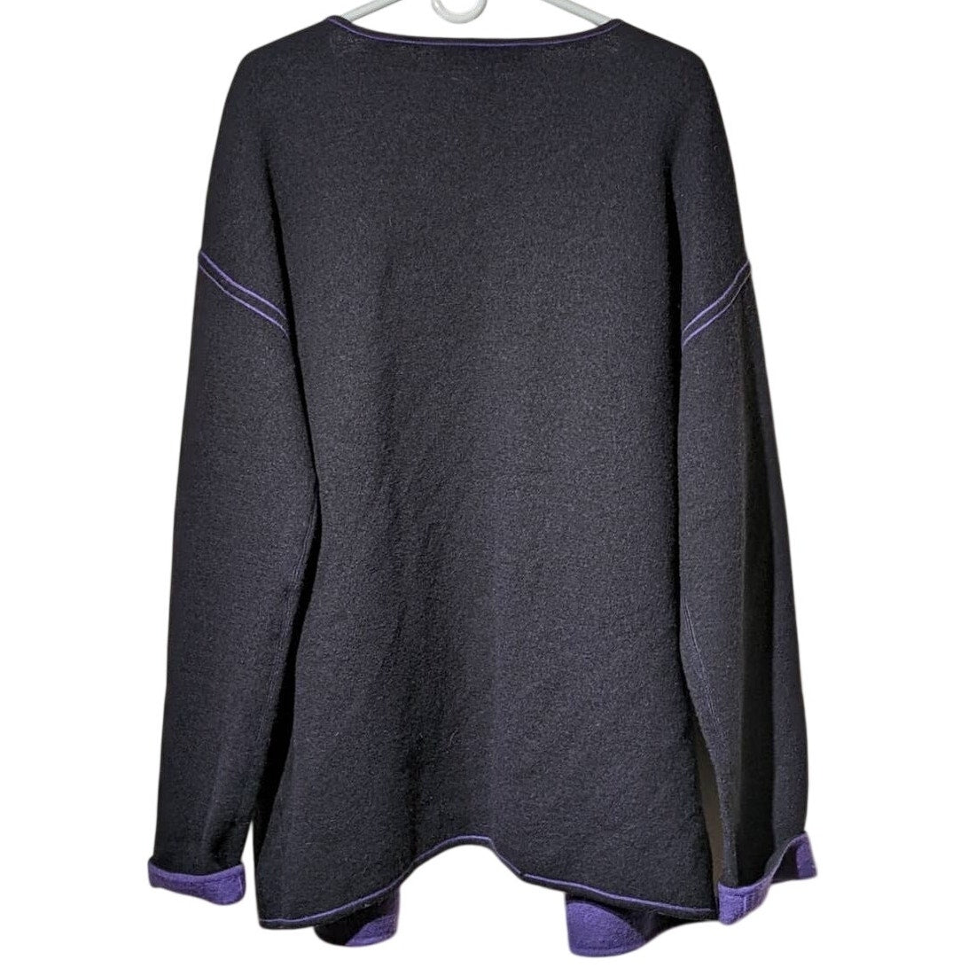Modern Soul Open Front Black Wool Blend Cardigan w/ Purple Trim Size L
