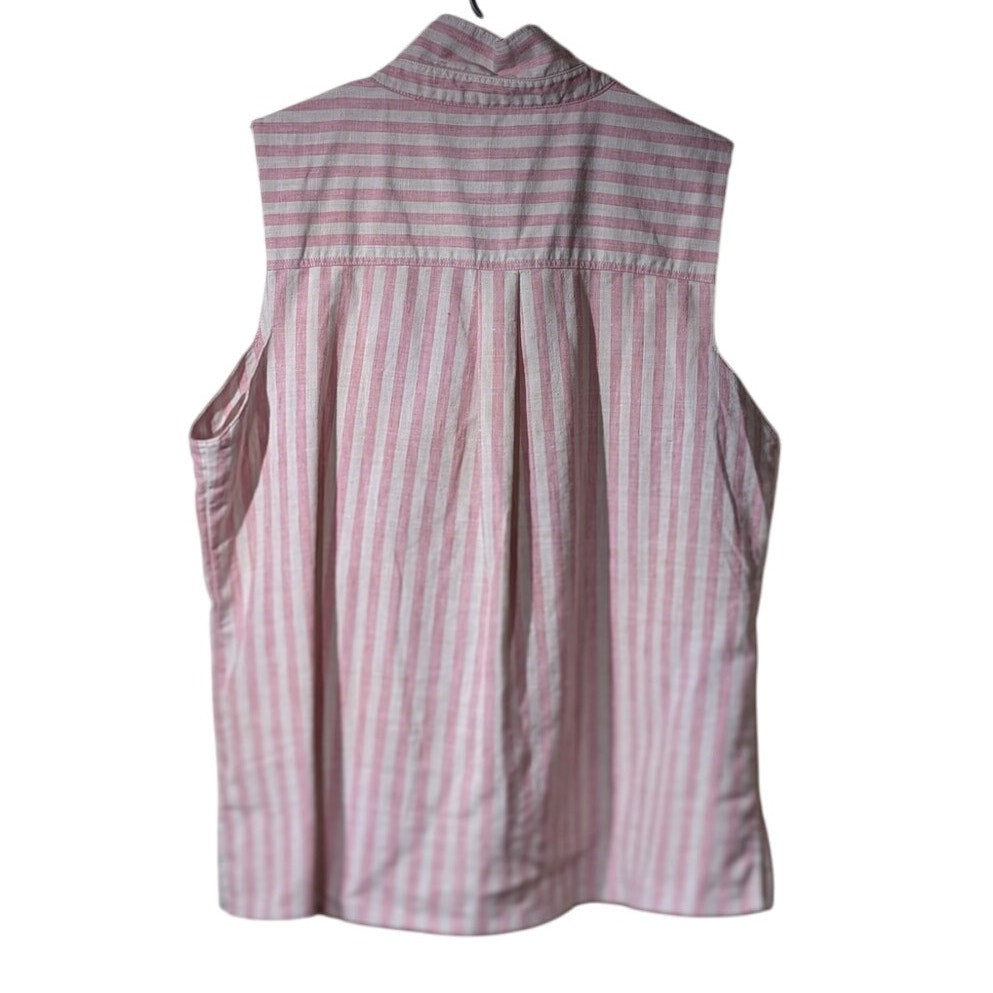 Faherty Malibu Pink Stripe Sleeveless Linen Button Front Shirt Womens Sz XL