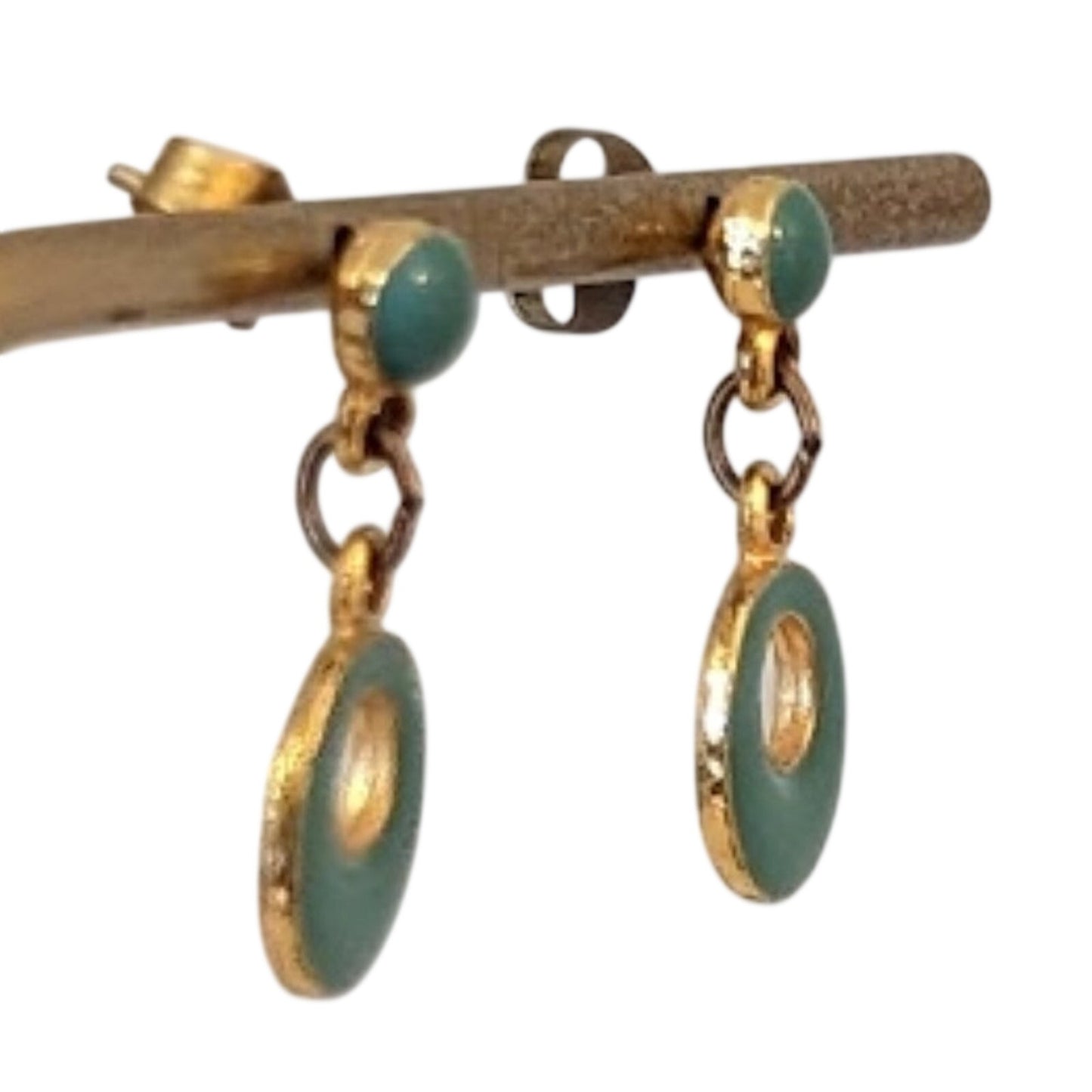Vintage Teal/Green Enamel Gold Tone Loop Post Earrings