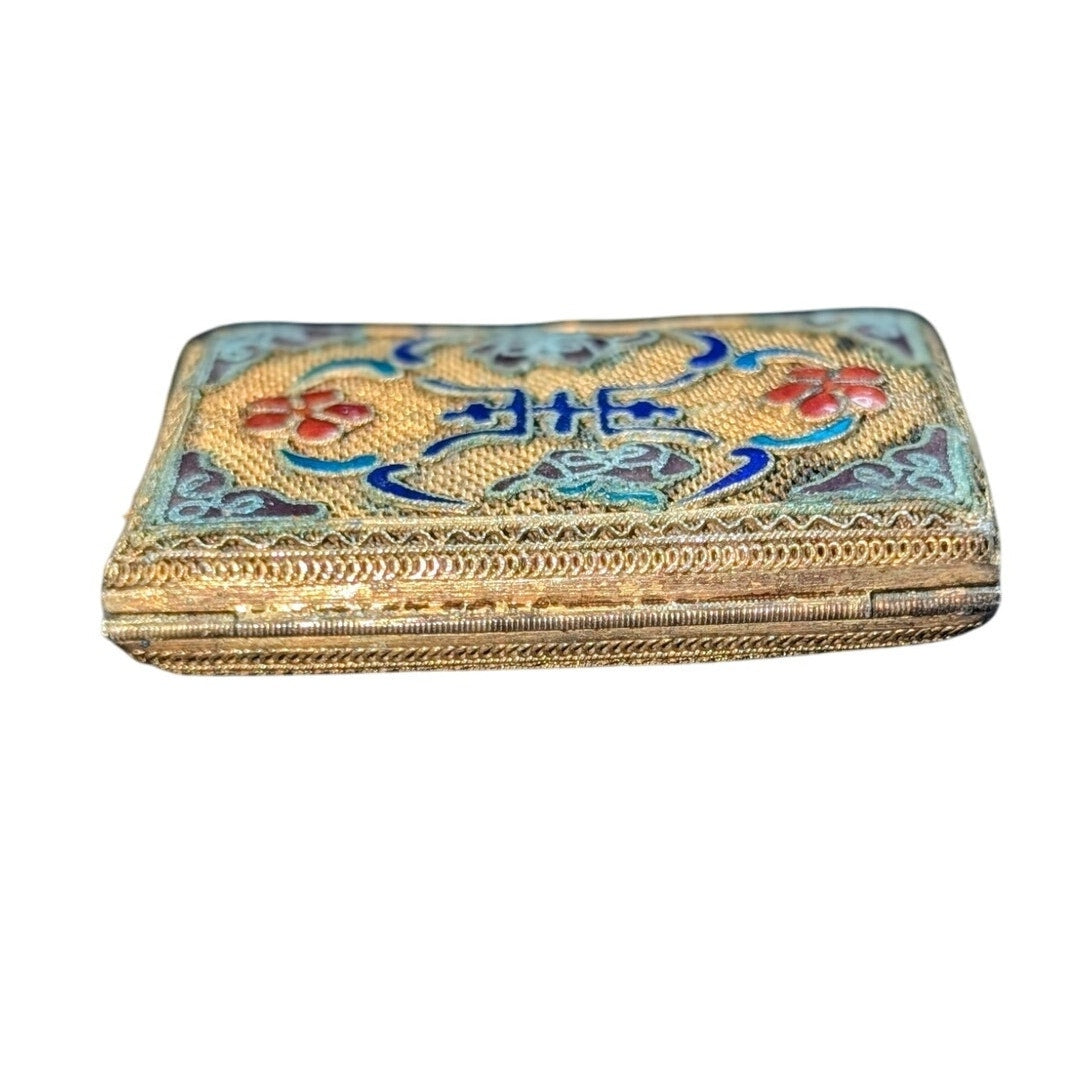 Antique Chinese Gold Tone Mesh Enamel Perfume Pendant Locket