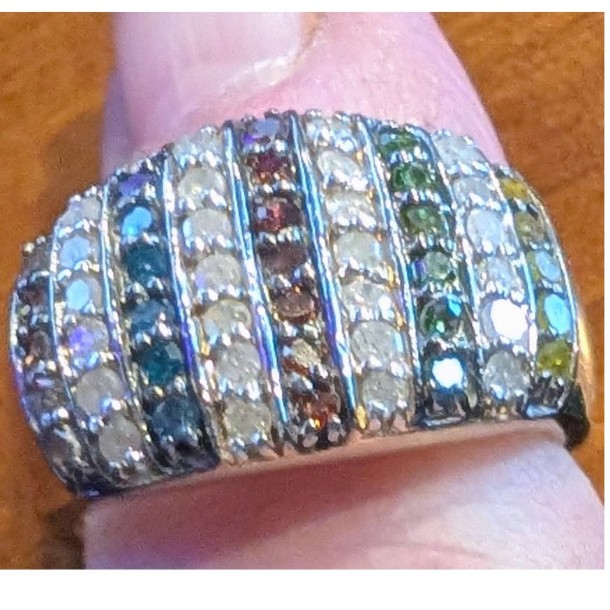 14K Gold Plated .84 Carat Genuine Multi Diamond 925 Sterling Silver Ring Sz. 7