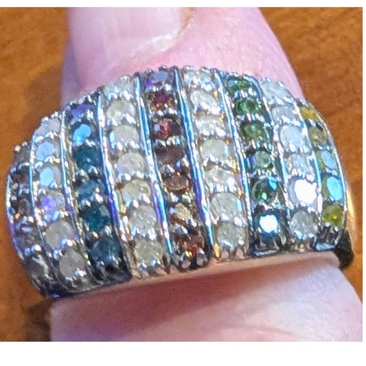 14K Gold Plated .84 Carat Genuine Multi Diamond 925 Sterling Silver Ring Sz. 7