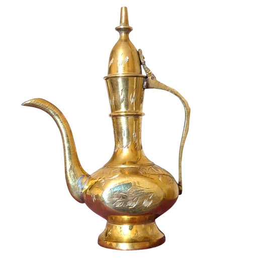 Vtg 6.5" Etched Brass Made in India Hinged Lit Coffeepot Teapot