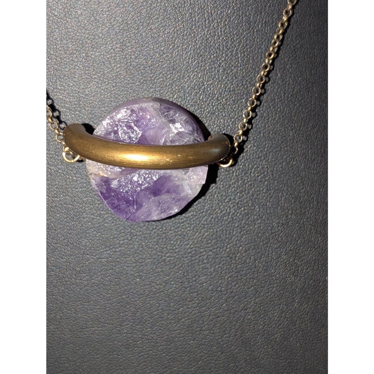 Larissa Loden 'Floating Amethyst' Pendant Brass Antiqued Chain 18" Necklace