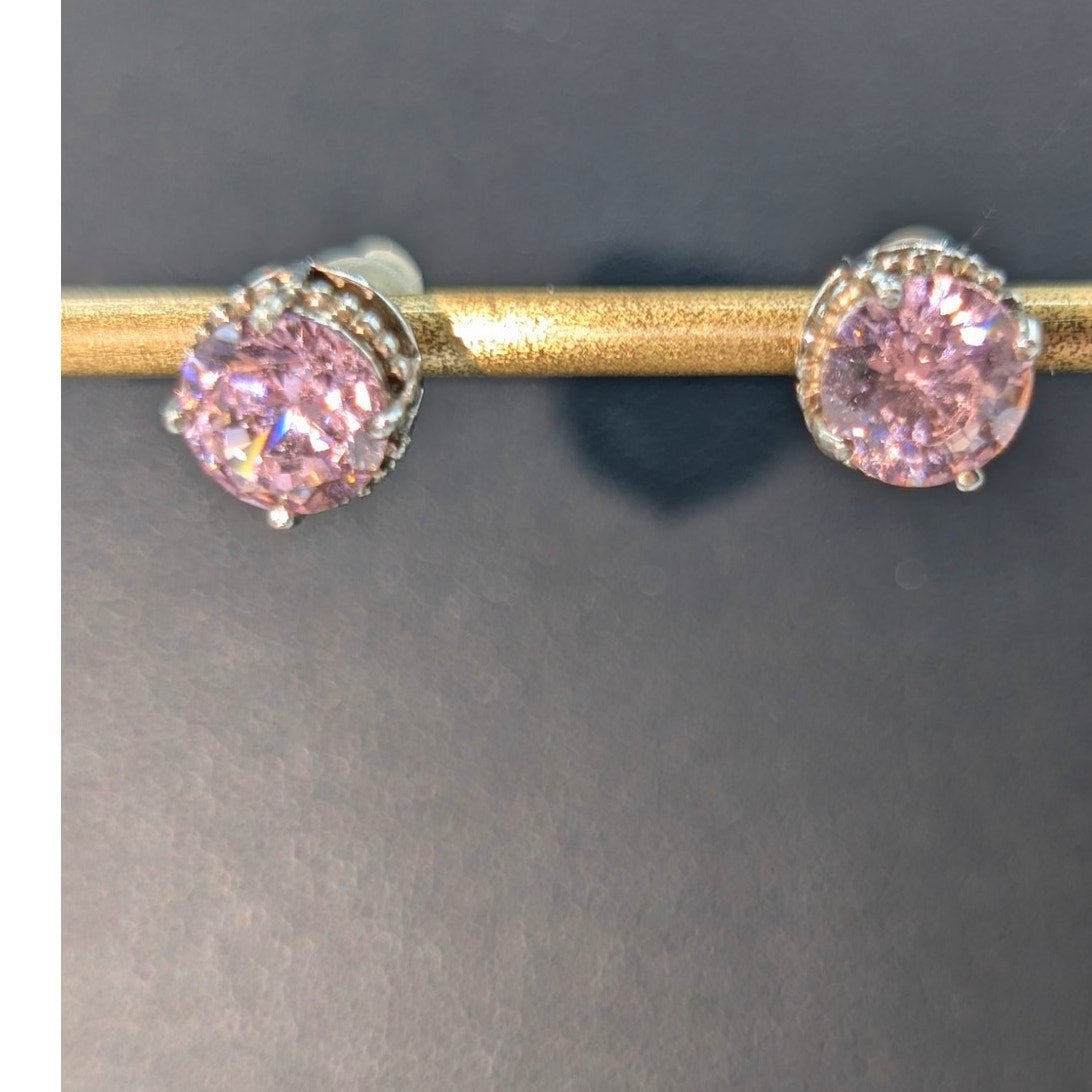 Vintage 925 Sterling Silver Pink AB Crystal Stud Earrings