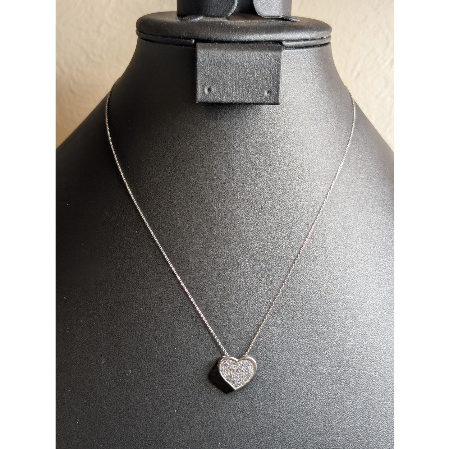 925 Sterling Silver Pave CZ Floating Heart Pendant 18" Necklace