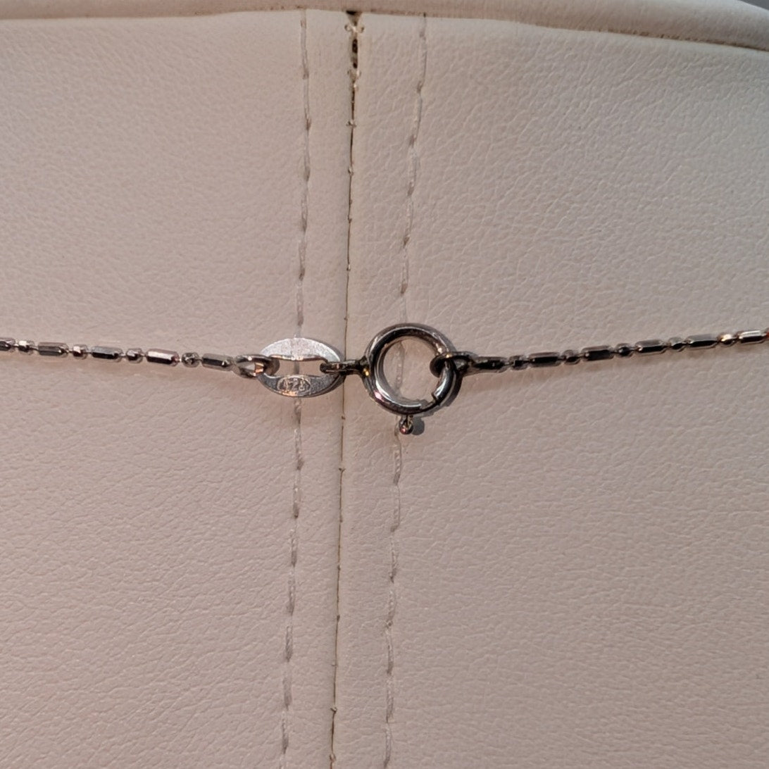 Vintage Sterling Silver Amber Pendant on 18" Sterling Bead Bar Chain Necklace
