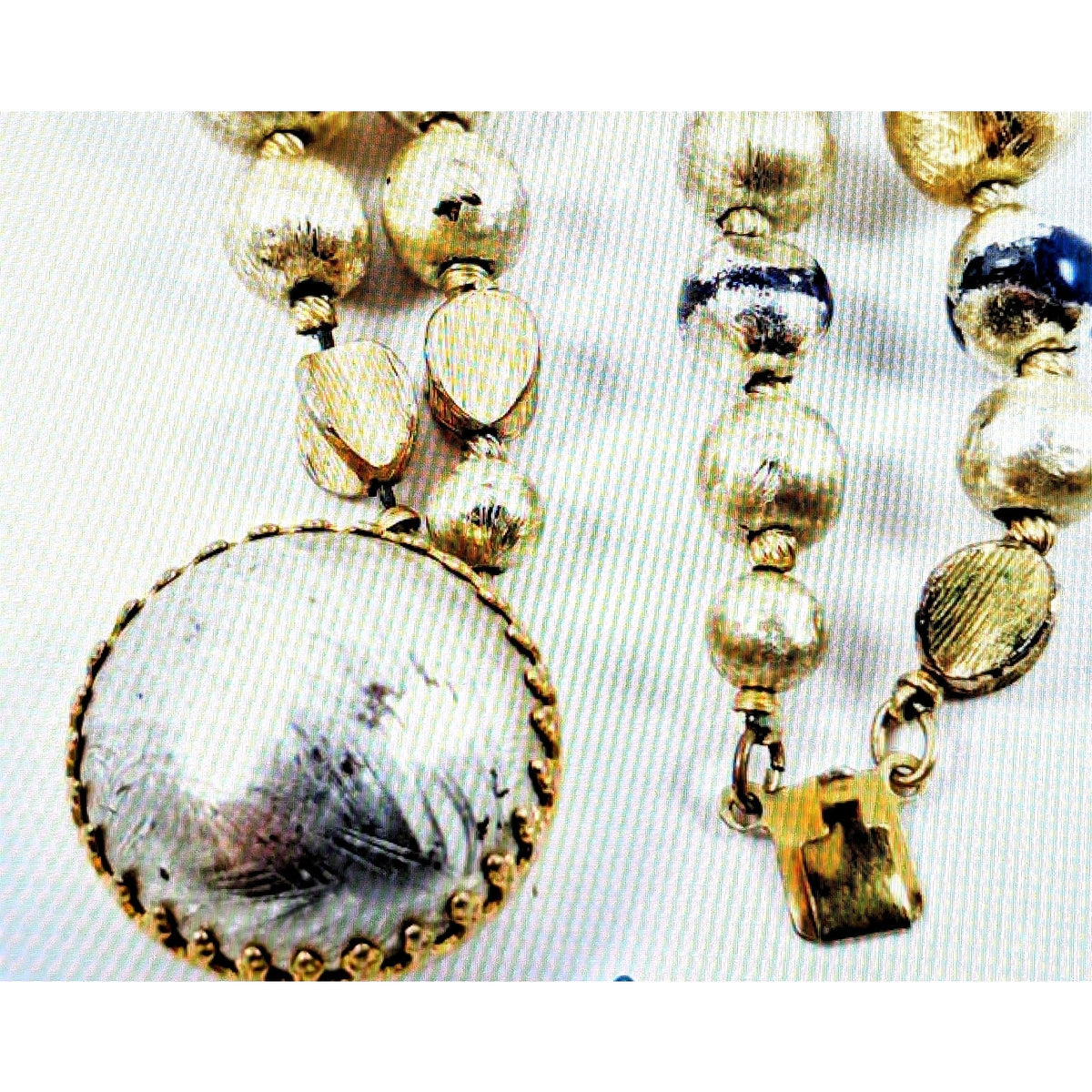 VTG Signed Hattie Carnegie Two Strand Goldtone & Silver Tone Beaded 19" Necklace