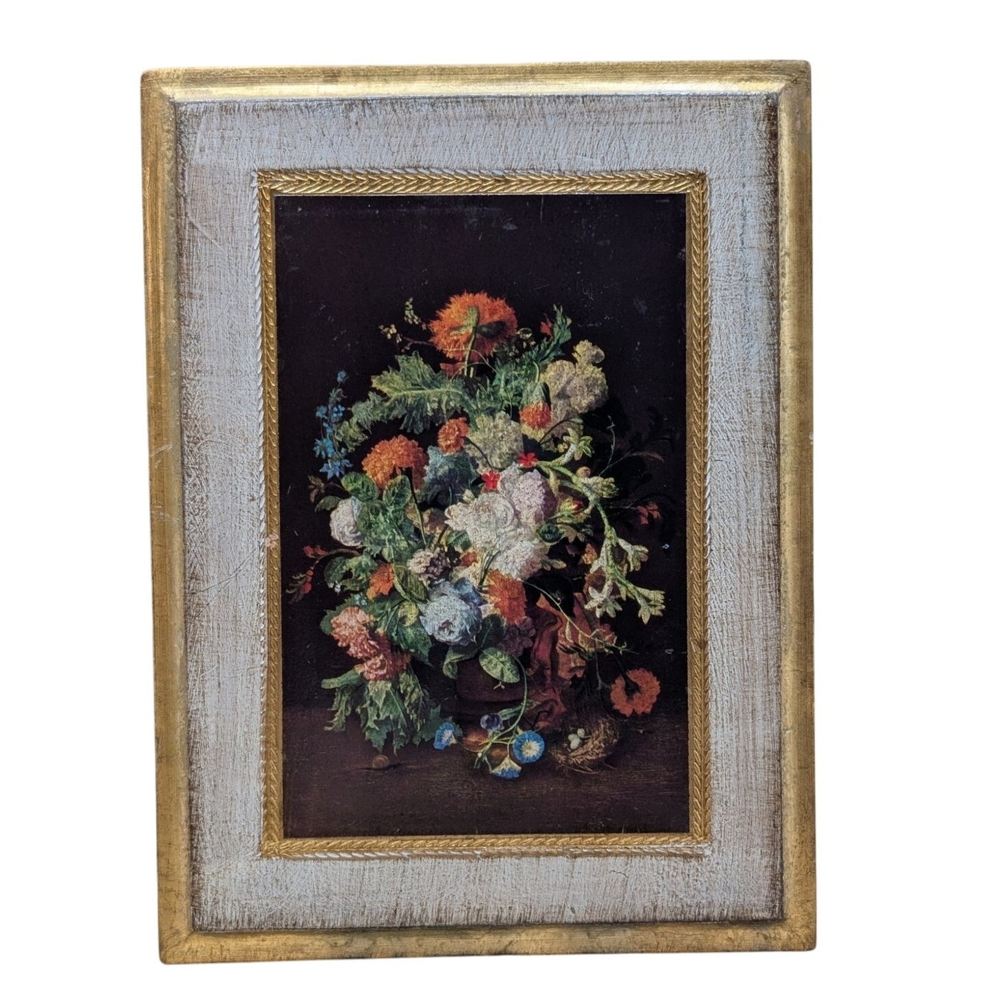 Bouquet at a Column Print by Jan van Huysum Antique/Vintage Wooden Wall Plaque