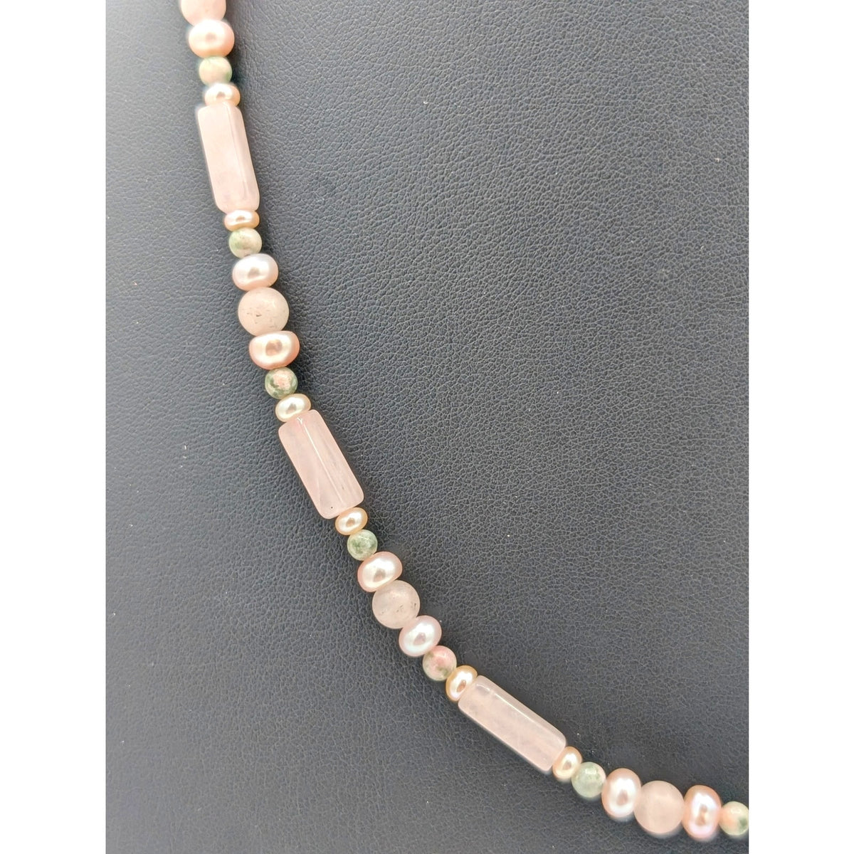 Vintage Pink Quartz Bar Agate Pearl Bead Hook Clasp 24" Necklace