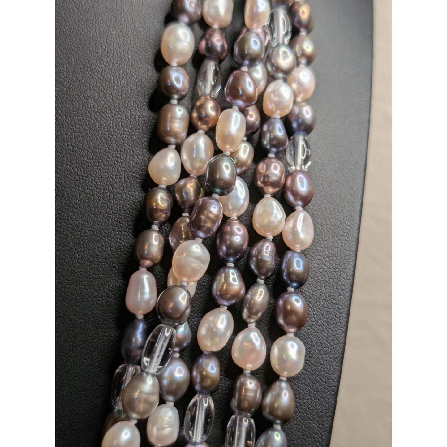 200" Oval White Peacock Pearls With Glass Bead Hand Knotted Rope Necklace