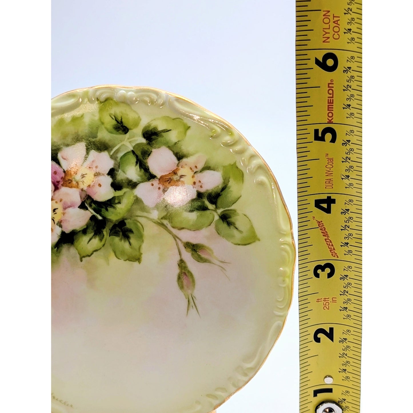 Vintage Signed M. Stricker Hand Painted Porcelain Gilt Edge Floral Pocket Vase