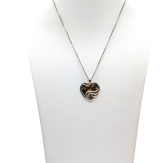 Gorham 925 Sterling "Footprints in the Sand" Heart Pendant Box Chain Necklace