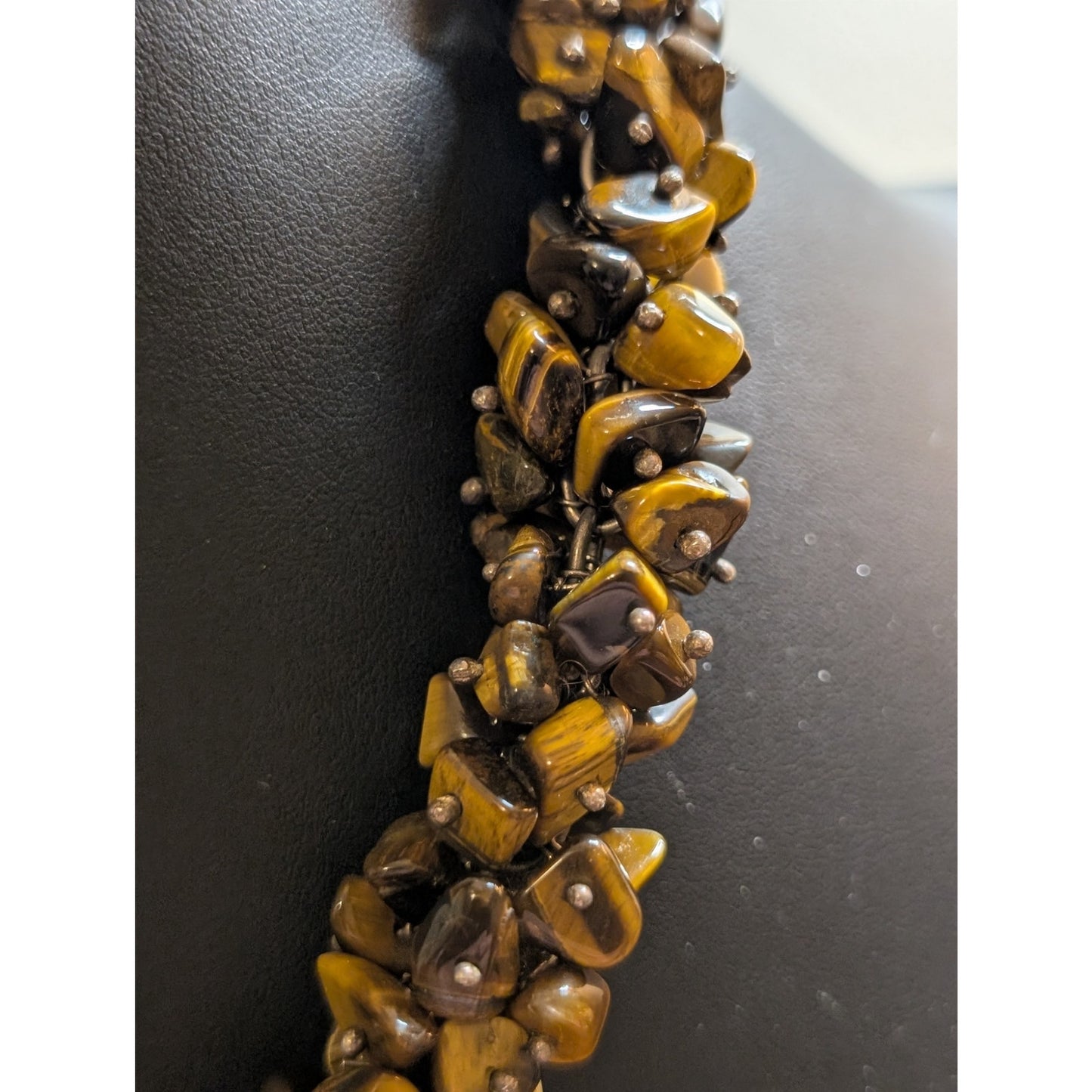 Tiger's Eye Chip Cluster 925 Sterling Silver Toggle Clasp Necklace