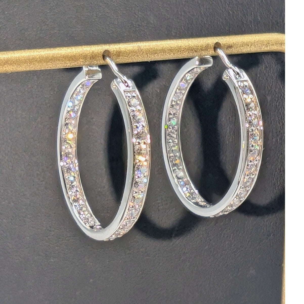 925 Sterling Silver In and Out CZ Hoop Earrings Marked dm