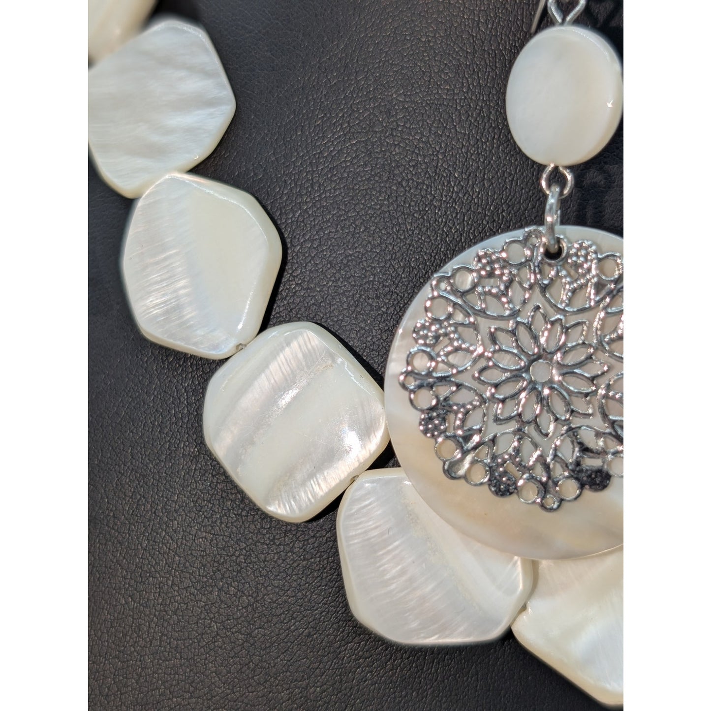 Vintage MCM Mother of Pearl 17" Necklace & Dangle Earring Jewelry Set